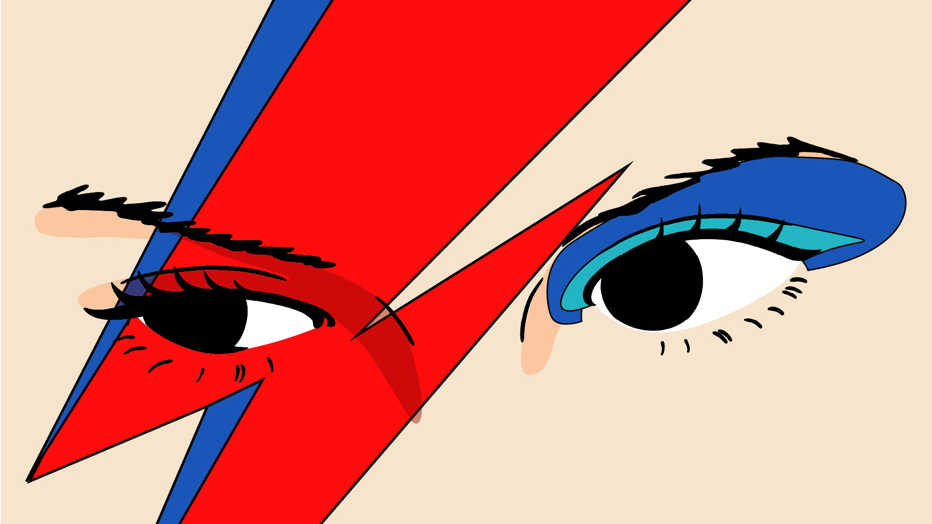 Dessin, illustration d'un visage. Focus yeux avec maquillage Davide Bowie